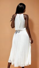 GG4119 Cream Pleated Midi Dress