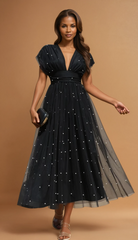 GG4121 Pearl V Neck Midi Dress