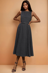 GG4118 Grey Polk-a-Dot Midi A-Line