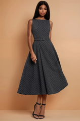 GG4118 Grey Polk-a-Dot Midi A-Line