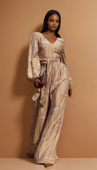 GG4122 Cream Printed Multi Way Tie Woven Jumpsuit