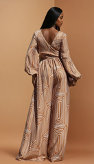 GG4122 Cream Printed Multi Way Tie Woven Jumpsuit