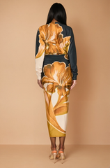 GG4134 Front Ruched V-neck Midi Dress