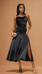 GG4127 Black Satin Midi Dress