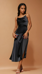 GG4127 Black Satin Midi Dress