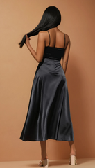 GG4127 Black Satin Midi Dress