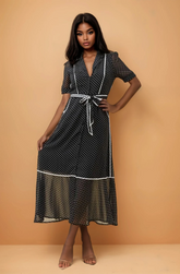 GG5110 Semi Sheer Polka Dot Chiffon Maxi Dress