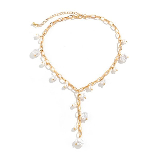 H3175 Boho Y Pearl Station Necklace