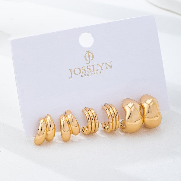 H3188 Sculptural Gold-tone Hoop Earring Set