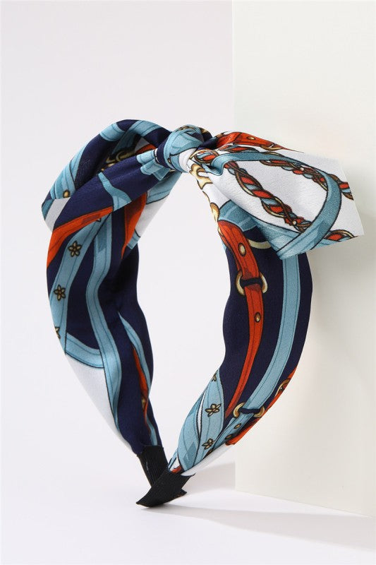 H3195 Blue Medallion Silky Scarf Knot Headband