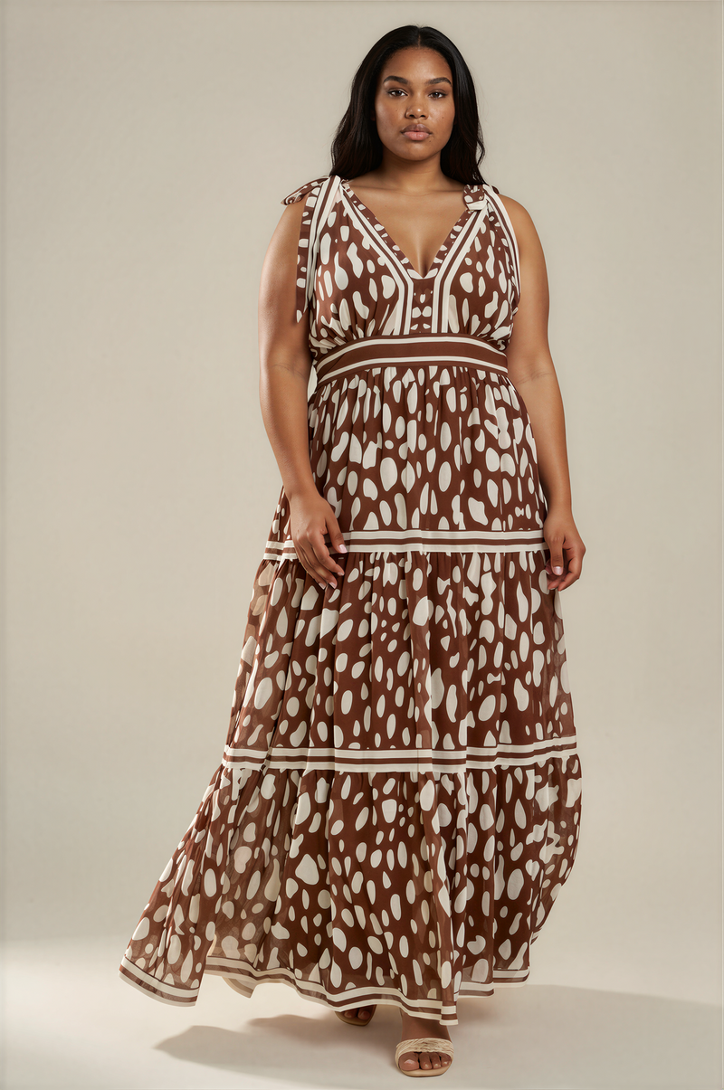 H3146 Brown Print Maxi Dress