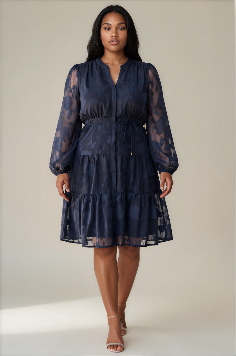 H3141 Navy Chiffon Mini Dress