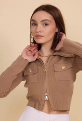 GG1038 Camel Zip Cardigan
