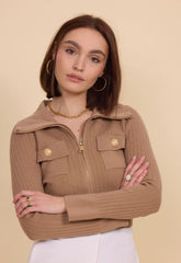 GG1038 Camel Zip Cardigan