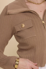 GG1038 Camel Zip Cardigan