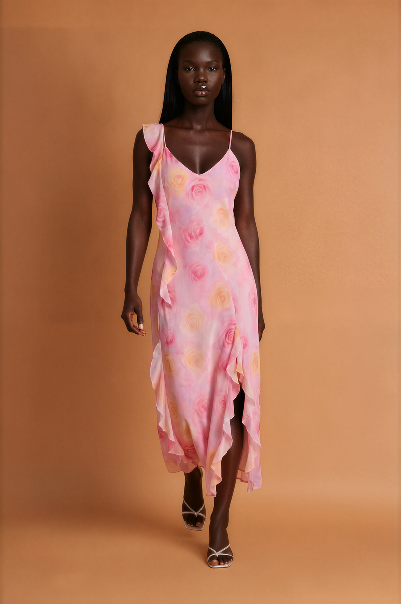 H2013 Rose Print Midi Dress