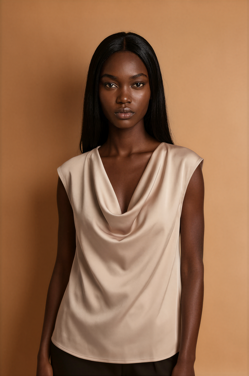 H1030 Beige Cowl Neck
