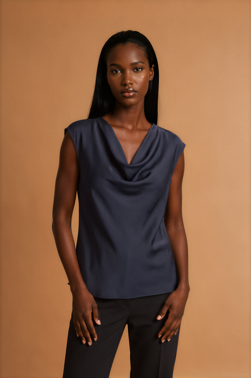 H1028 Black Cowl Neck Top