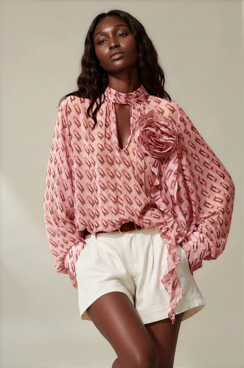 H3094 Pink Chiffon Printed Blouse
