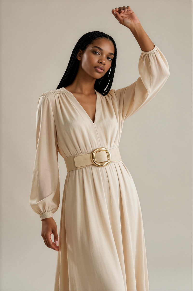H3046 Cream Thick Elastic Belt