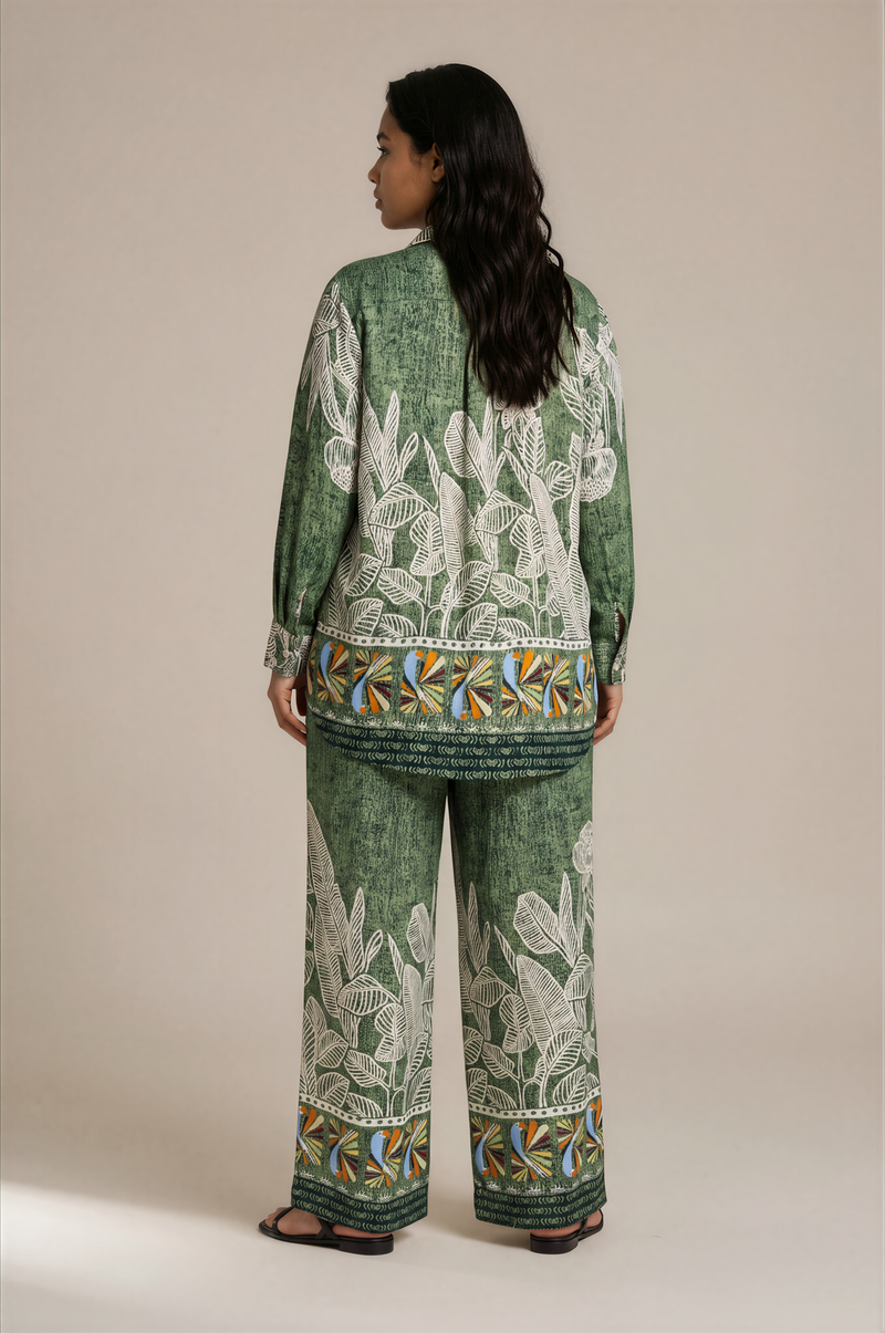 H3003 Green Geo-Print Pants