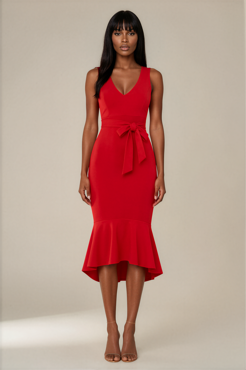 H3157 Red Isla Mermaid Midi Dress