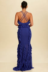 DD7008 Royal Blue Frill Maxi