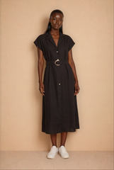 GG2103 Black Gold Button Down Midi