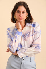 GG1096 Blue Ink Print Blouse