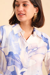 GG1096 Blue Ink Print Blouse