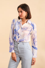 GG1096 Blue Ink Print Blouse