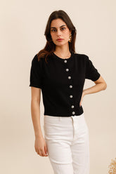 GG1041 Black Short Sleeve Cardigan