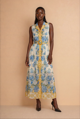 GG2071 Blue & Yellow Floral Maxi Dress