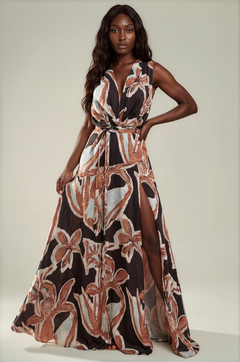 H3165 Black Abstract Maxi Dress