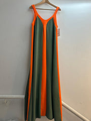 GG1005 Khaki Orange Stripe Maxi Dress