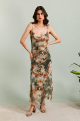 GG1011 Khaki Floral Mesh Maxi