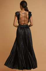 GG4108 Black Metallic Pleated Maxi Dress