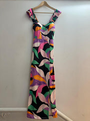 GG1014 Black Leaf Print Midi