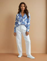 GG2001 Blue Leaf Print Blouse