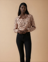 GG2002 Brown Spotted Print Blouse