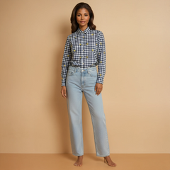 GG2004 Blue Lemon Checkered Blouse