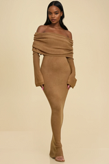 GG4107 Mocha OFF/S WOOL KNIT DRESS