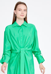 DD8023 Green Tie-Front Shirt Dress