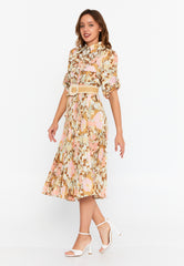 DD8024 Mustard Pink Floral Midi