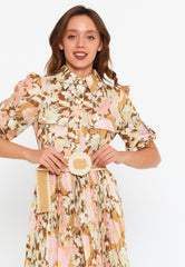 DD8024 Mustard Pink Floral Midi