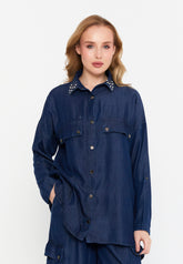 DD8016 Indigo Pearl Collar Blouse