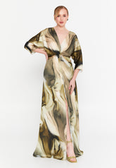 DD8001 Khaki Swirl Maxi Dress