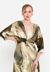 DD8001 Khaki Swirl Maxi Dress