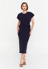 DD8026 Navy blue cinched blue dress