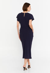 DD8026 Navy blue cinched blue dress